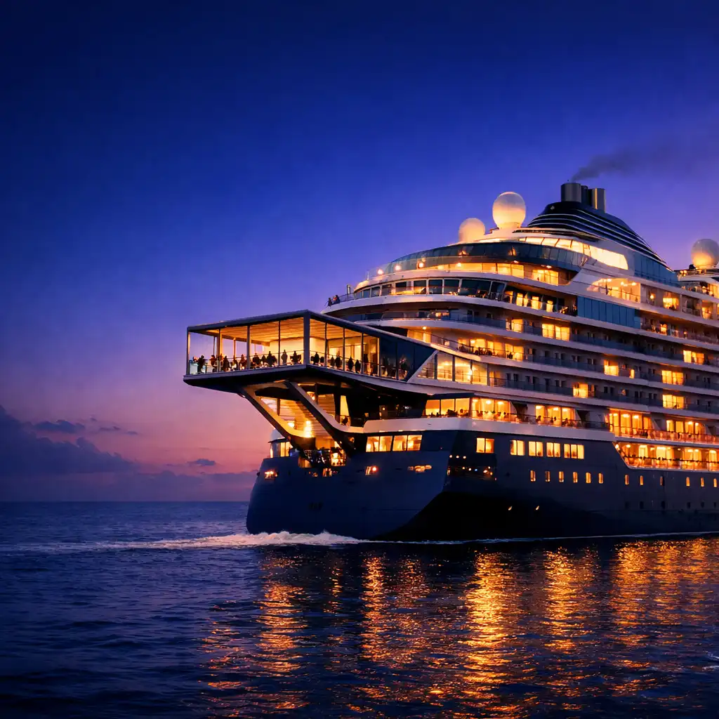 Celebrity Edge modern luxury ship with a cantilevered Magic Carpet platform